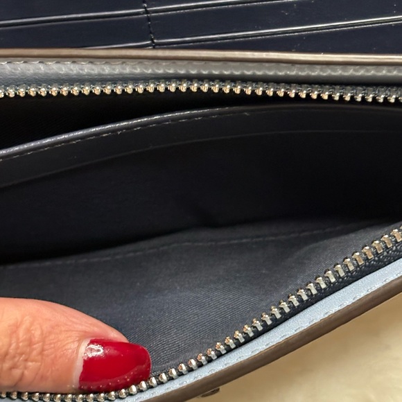 Coach Blue and Brown Floral Accent Wallet - Picture 6 of 9